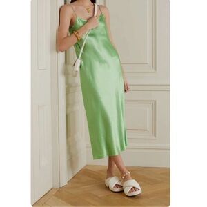 Vince Crushed Satin Slip Dress in Lime Green Size L